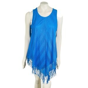 New Direction Crochet Knit Fringe Tank Top‎ M Chevron Lightweight Blue Boho
